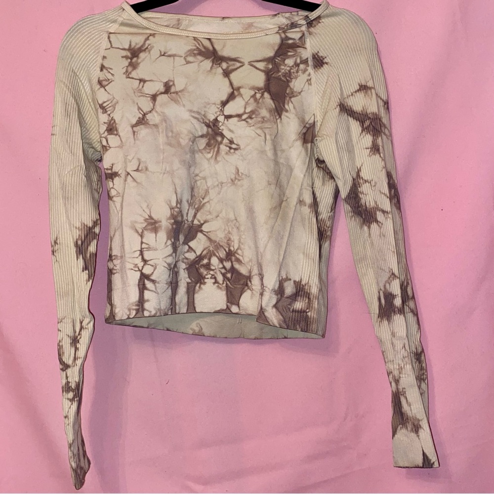 Harmony and Balance Brown White Tie-Dye WomenStretch Long sleeve Top Medium M
